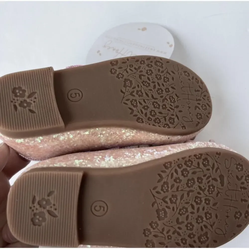 NWT SweetHoney Small Bow Glitter Ballet Flats Size 5